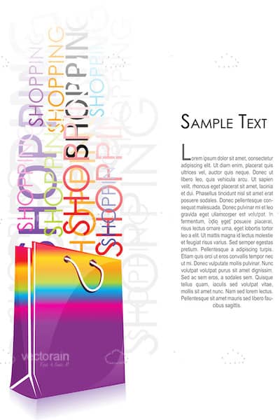 Shopping Background with Bag, Word Collage and Sample Text